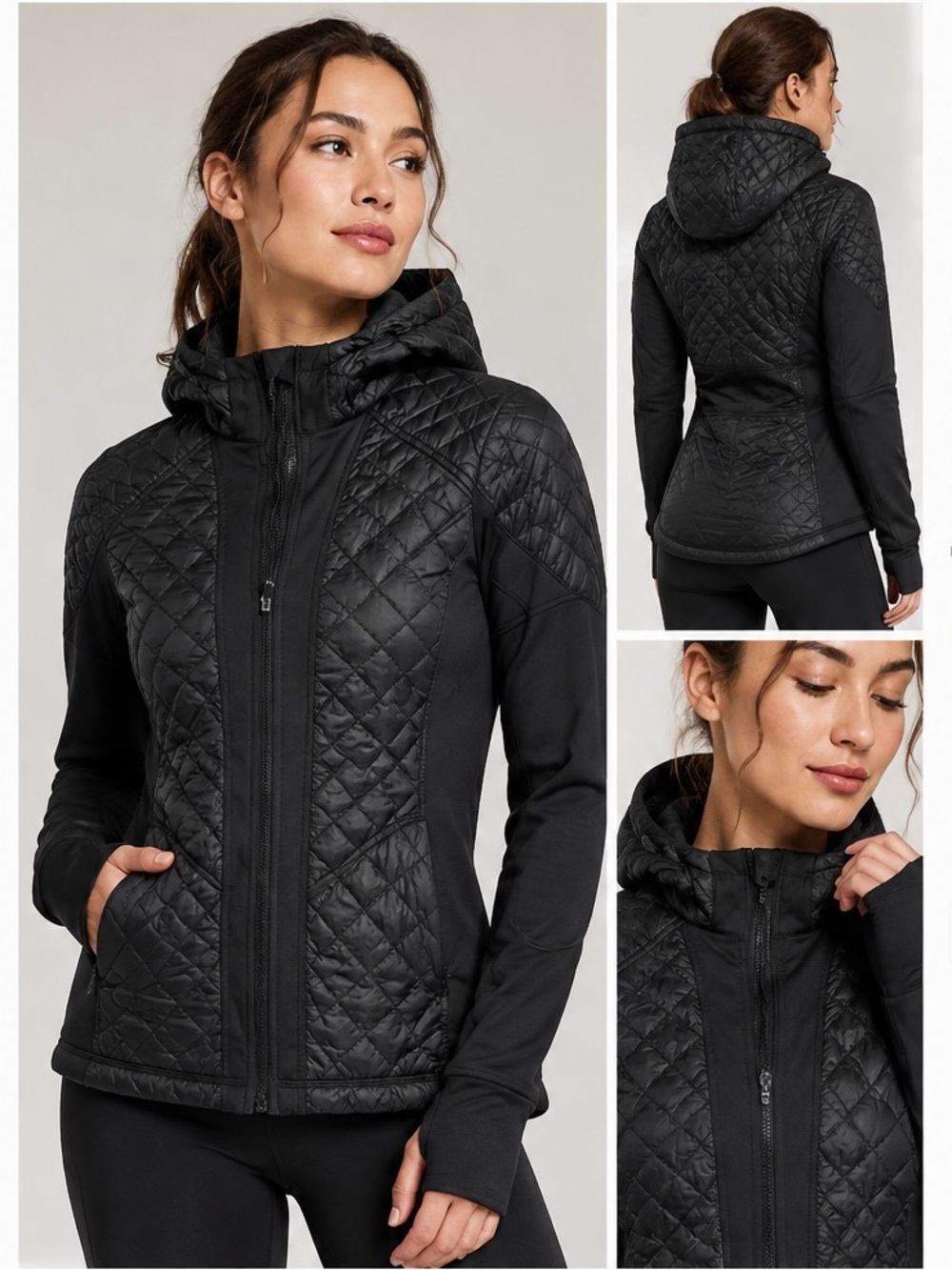 Athleta Quilted Hooded Puffer Jacket - Black